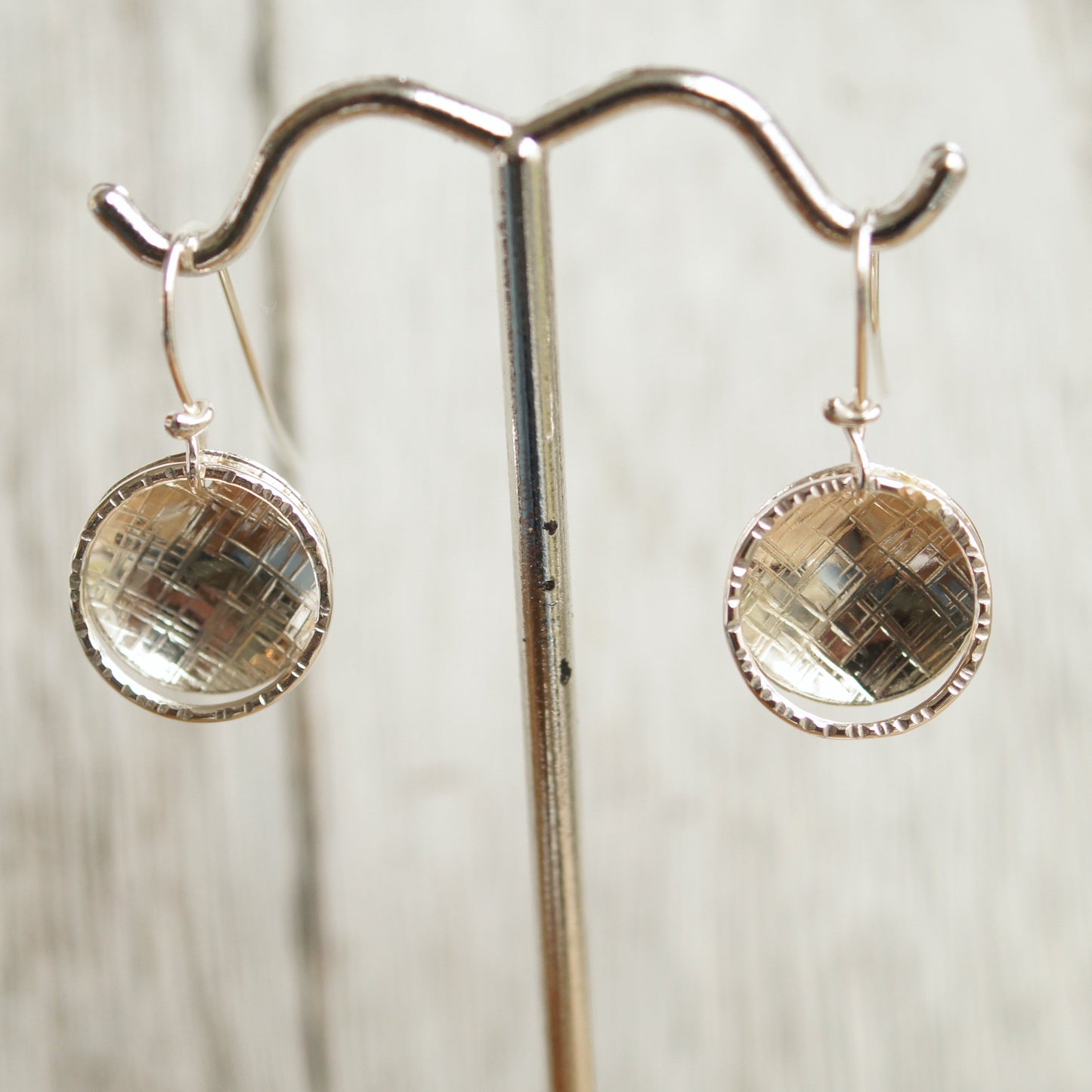 Hammered disc silver earrings
