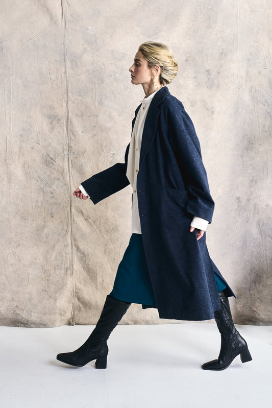 Relaxed Overcoat - Mixed Blue Devlyn van Loon