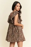 Davi & Dani Animal Printed Velvet Ribbon Mini Dress - Velora Luxury Fashion