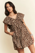 Davi & Dani Animal Printed Velvet Ribbon Mini Dress - Velora Luxury Fashion