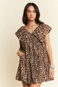 Davi & Dani Animal Printed Velvet Ribbon Mini Dress - Velora Luxury Fashion
