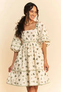 Davi & Dani Cactus Printed Poplin Contrast Piping Mini Dress - Velora Luxury Fashion