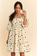 Davi & Dani Cactus Printed Poplin Contrast Piping Mini Dress - Velora Luxury Fashion