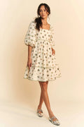 Davi & Dani Cactus Printed Poplin Contrast Piping Mini Dress - Velora Luxury Fashion