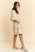 Davi & Dani Cactus Printed Poplin Contrast Piping Mini Dress - Velora Luxury Fashion