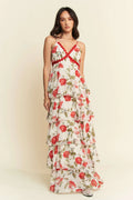 Davi & Dani Contrast Ring Lace Layered Ruffle Maxi Cami Dress - Velora Luxury Fashion
