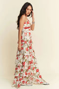 Davi & Dani Contrast Ring Lace Layered Ruffle Maxi Cami Dress - Velora Luxury Fashion