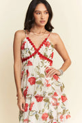 Davi & Dani Contrast Ring Lace Layered Ruffle Maxi Cami Dress - Velora Luxury Fashion