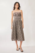 Davi & Dani Contrast Velvet Tape Smocking Bodice Midi Dress - Velora Luxury Fashion