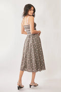 Davi & Dani Contrast Velvet Tape Smocking Bodice Midi Dress - Velora Luxury Fashion