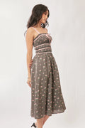 Davi & Dani Contrast Velvet Tape Smocking Bodice Midi Dress - Velora Luxury Fashion