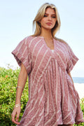 Davi & Dani Embroidery V Neck Short Sleeve Ruffled Mini Dress - Velora Luxury Fashion