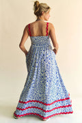 Davi & Dani Geo 2 Tone Printed Wavi Trim Tiered Maxi Dress - Velora Luxury Fashion