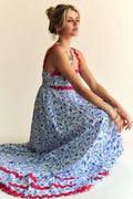 Davi & Dani Geo 2 Tone Printed Wavi Trim Tiered Maxi Dress - Velora Luxury Fashion