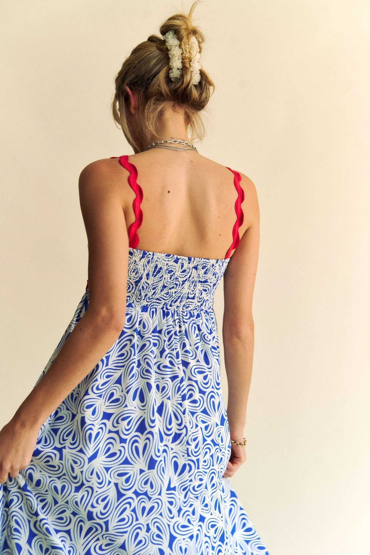 Davi & Dani Geo 2 Tone Printed Wavi Trim Tiered Maxi Dress - Velora Luxury Fashion