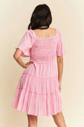 Davi & Dani Jacquard Checker Smocking Tiered Dress - Velora Luxury Fashion
