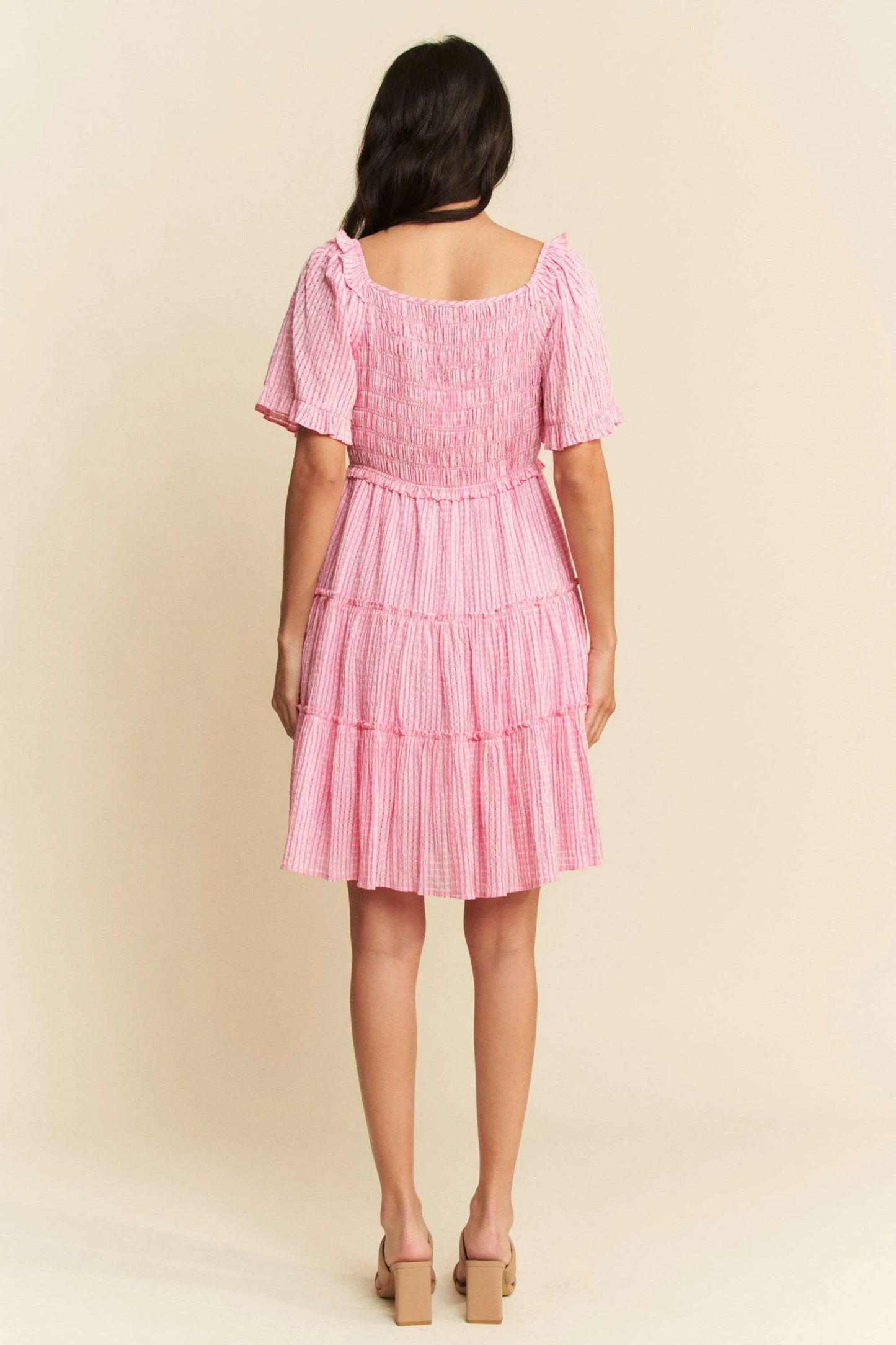 Davi & Dani Jacquard Checker Smocking Tiered Dress - Velora Luxury Fashion