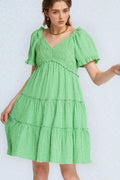 Davi & Dani Jacquard Checker Smocking Tiered Dress - Velora Luxury Fashion