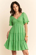 Davi & Dani Jacquard Checker Smocking Tiered Dress - Velora Luxury Fashion
