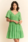 Davi & Dani Jacquard Checker Smocking Tiered Dress - Velora Luxury Fashion