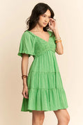 Davi & Dani Jacquard Checker Smocking Tiered Dress - Velora Luxury Fashion