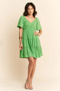 Davi & Dani Jacquard Checker Smocking Tiered Dress - Velora Luxury Fashion