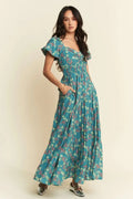 Davi & Dani Lightweight Sweetheart Neck Textured Tiered Maxi Dress - Velora Luxury Fashion