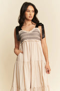 Davi & Dani Multi Contrast Smocked Bodice Straps Maxi Dress - Velora Luxury Fashion