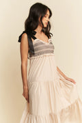 Davi & Dani Multi Contrast Smocked Bodice Straps Maxi Dress - Velora Luxury Fashion