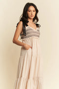 Davi & Dani Multi Contrast Smocked Bodice Straps Maxi Dress - Velora Luxury Fashion