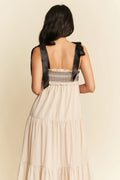 Davi & Dani Multi Contrast Smocked Bodice Straps Maxi Dress - Velora Luxury Fashion