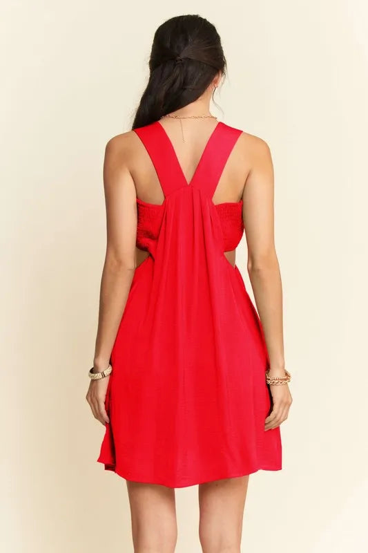 Davi & Dani Washed Satin Cutout Skirt Bandeau Mini Dress - Velora Luxury Fashion