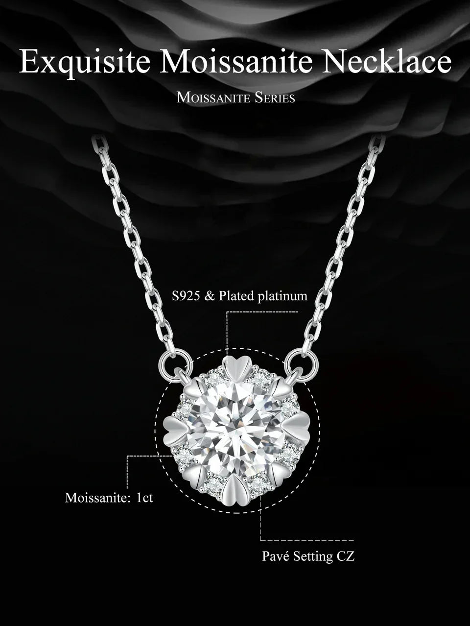 Dazzling Diamond Alternative: 1ct Moissanite Sterling Silver Pendant Necklace - Velora Luxury Fashion