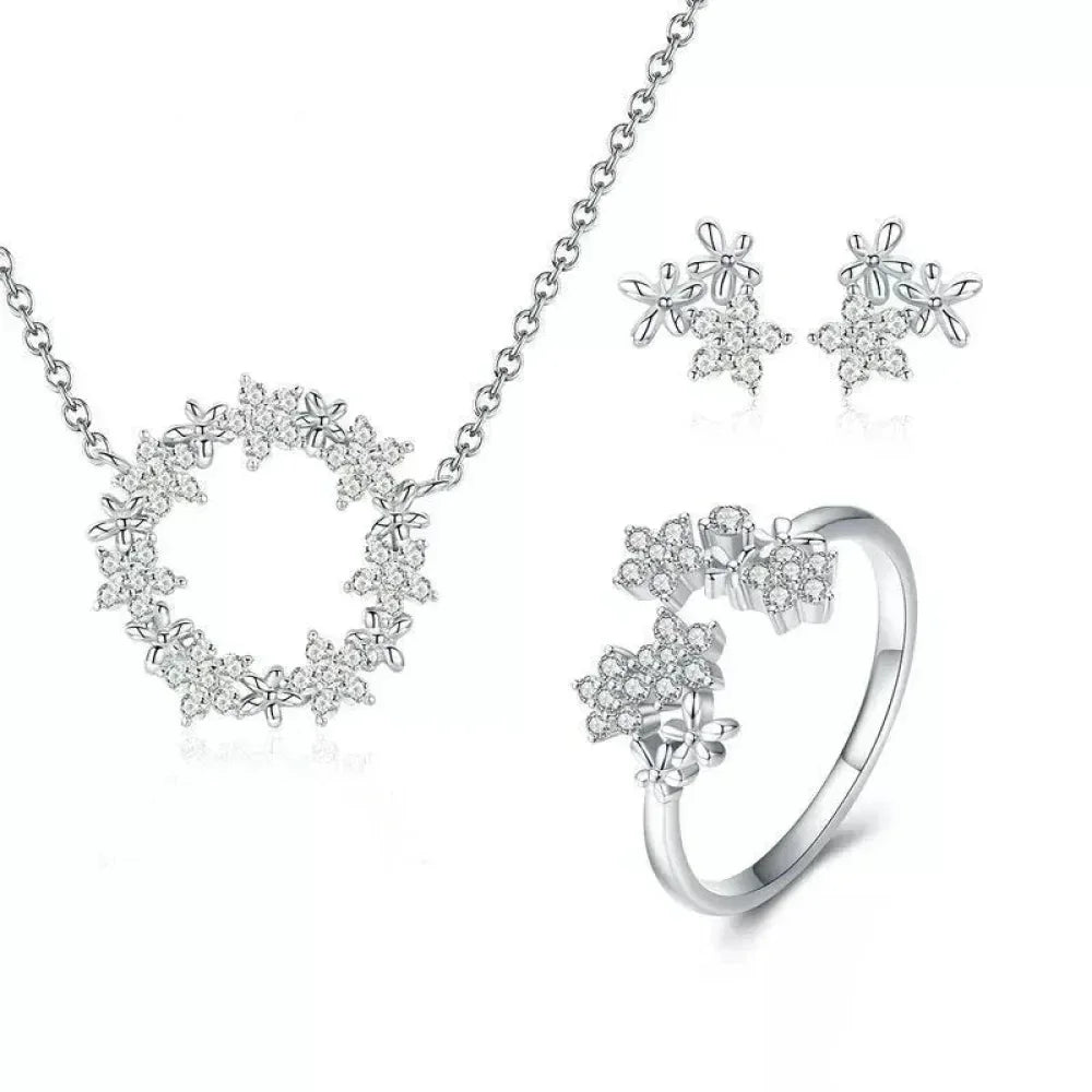 Dazzling Starry Night: 925 Silver Necklace & Ring Set With Cubic Zirconia - Velora Luxury Fashion