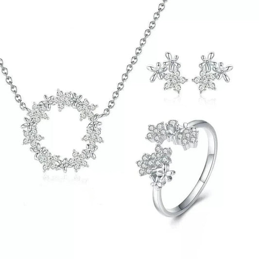 Dazzling Starry Night: 925 Silver Necklace & Ring Set With Cubic Zirconia - Velora Luxury Fashion