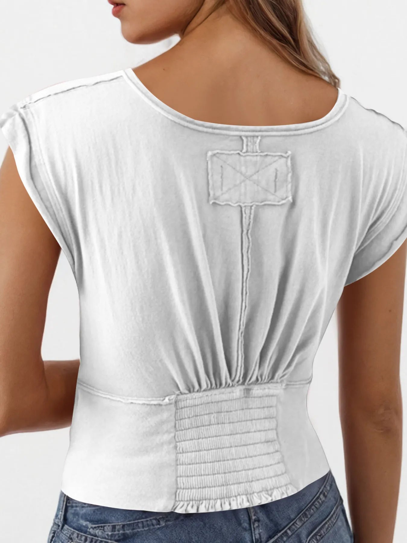 Deep V-Neck Cropped T-Shirt - Velora Luxury Fashion