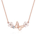 Delicate Beauty: Korean Style 925 Sterling Silver Butterfly and Flower Choker Necklace - Velora Luxury Fashion