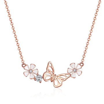 Delicate Beauty: Korean Style 925 Sterling Silver Butterfly and Flower Choker Necklace - Velora Luxury Fashion