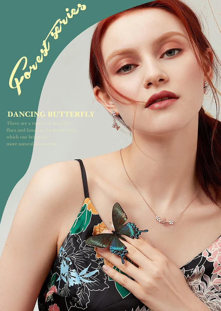 Delicate Beauty: Korean Style 925 Sterling Silver Butterfly and Flower Choker Necklace - Velora Luxury Fashion