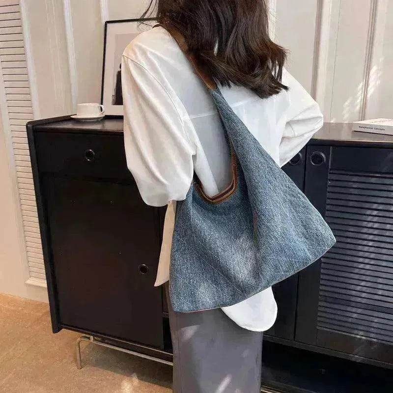 Denim Bucket Bag: Women's Large Tote - Velora