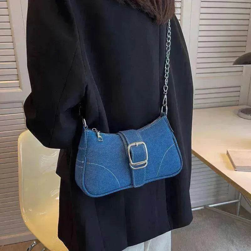Denim Shoulder Bags Women's Fashion Chains Handbag Crossbody Bags Small Square Armpit Bag - Velora