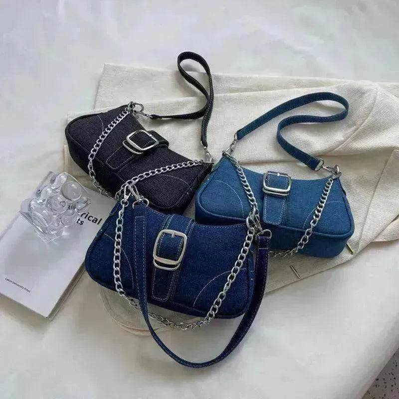 Denim Shoulder Bags Women's Fashion Chains Handbag Crossbody Bags Small Square Armpit Bag - Velora
