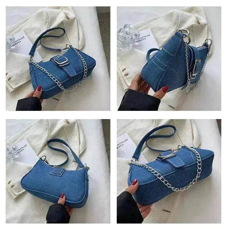 Denim Shoulder Bags Women's Fashion Chains Handbag Crossbody Bags Small Square Armpit Bag - Velora