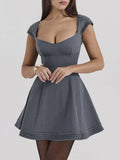 Devine Lace-Up Sweetheart Neck Cap Sleeve Mini Dress - Velora Luxury Fashion