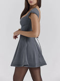 Devine Lace-Up Sweetheart Neck Cap Sleeve Mini Dress - Velora Luxury Fashion