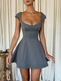 Devine Lace-Up Sweetheart Neck Cap Sleeve Mini Dress - Velora Luxury Fashion