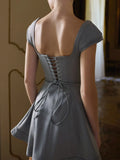 Devine Lace-Up Sweetheart Neck Cap Sleeve Mini Dress - Velora Luxury Fashion