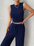 Devine Mock Neck Sleeveless Top and Drawstring Pants Set - Velora Luxury Fashion