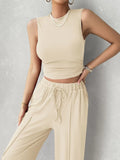 Devine Mock Neck Sleeveless Top and Drawstring Pants Set - Velora Luxury Fashion