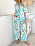 Devine Printed Collared Neck Half Sleeve Top and Pants Set - Velora Luxury Fashion